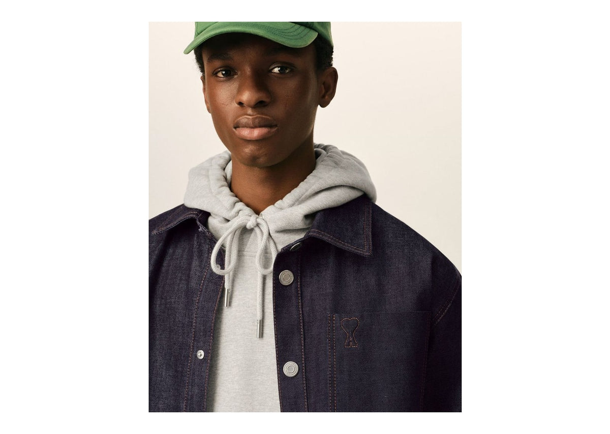 Ami Paris Ami De Coeur Cotton Overshirt Indigo