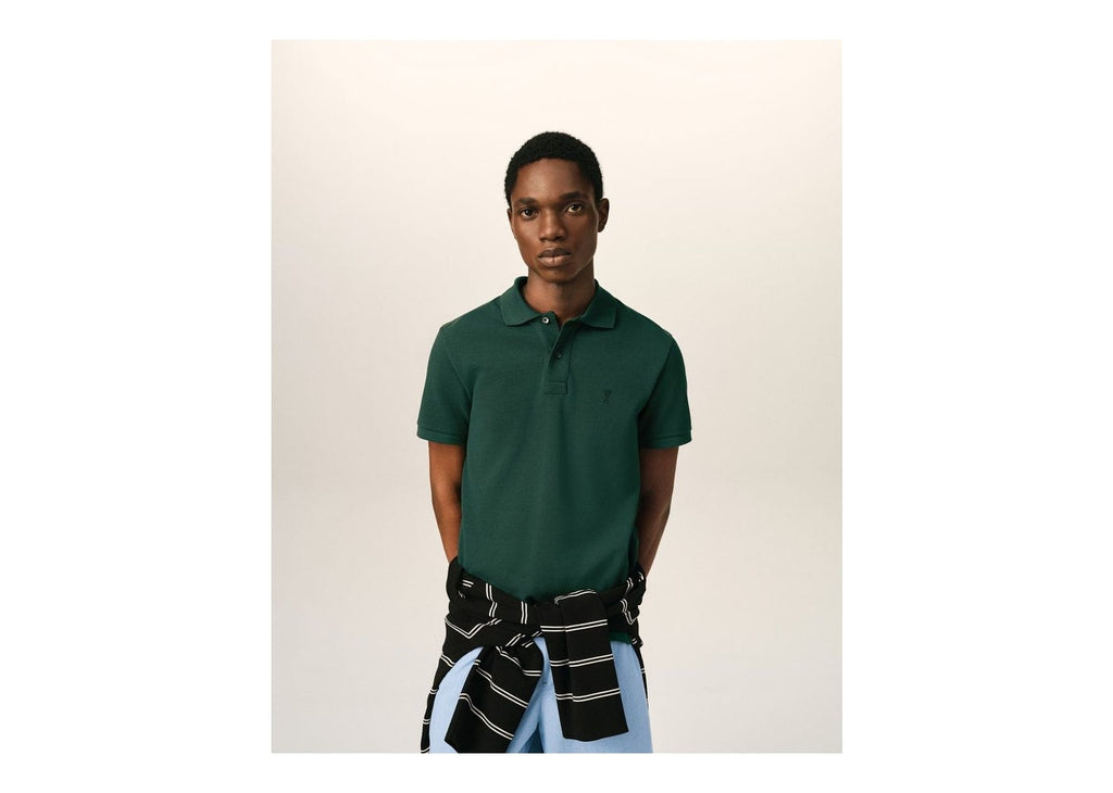 Ami Paris Ami De Coeur Cotton Polo Bottle Green/Black