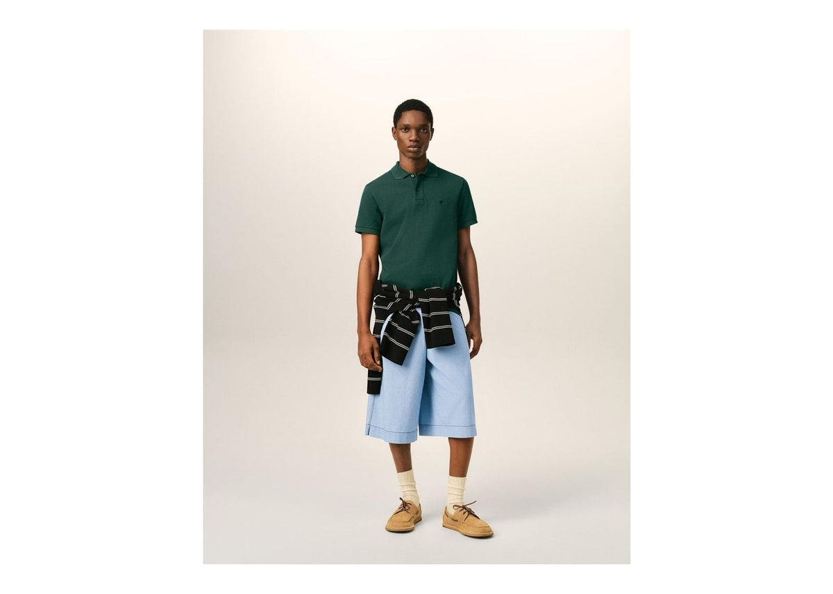 Ami Paris Ami De Coeur Cotton Polo Bottle Green/Black