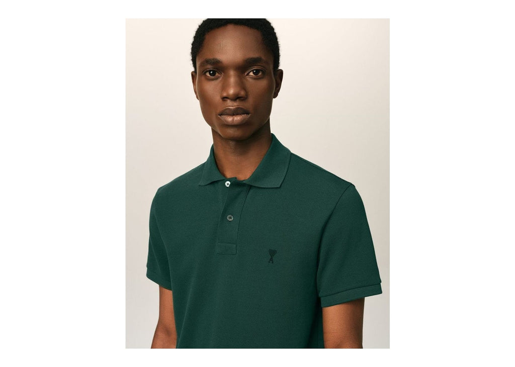 Ami Paris Ami De Coeur Cotton Polo Bottle Green/Black
