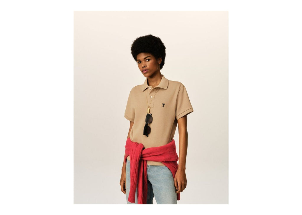 Ami Paris Ami De Coeur Cotton Polo Mastic Beige/Black (W)