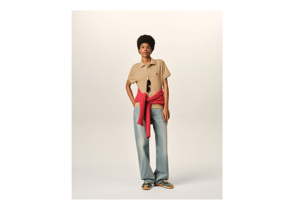 Ami Paris Ami De Coeur Cotton Polo Mastic Beige/Black (W)