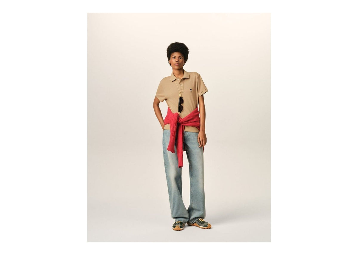 Ami Paris Ami De Coeur Cotton Polo Mastic Beige/Black (W)