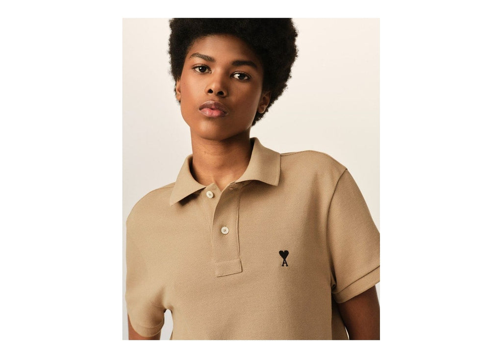 Ami Paris Ami De Coeur Cotton Polo Mastic Beige/Black (W)