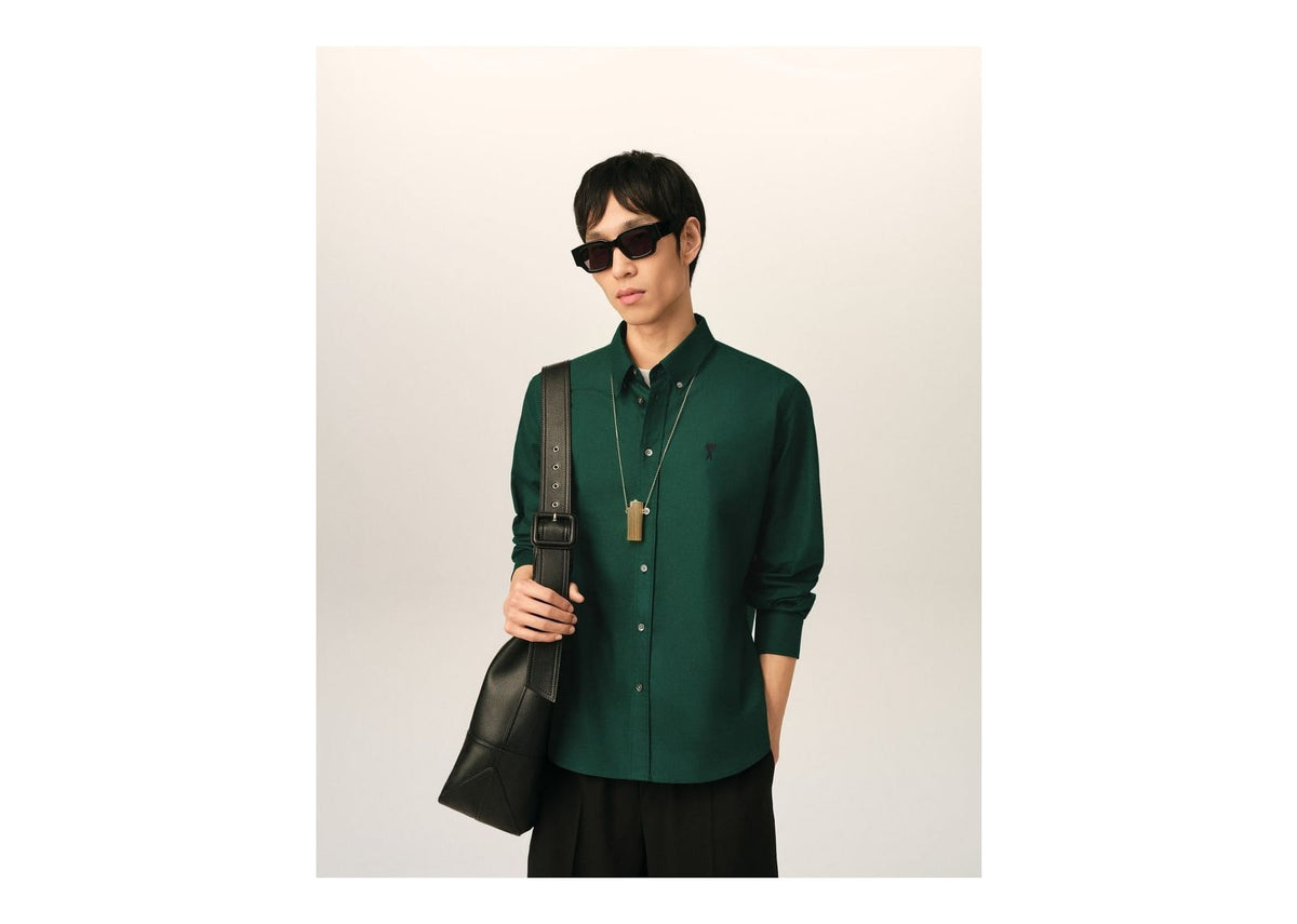 Ami Paris Ami De Coeur Cotton Shirt Bottle Green