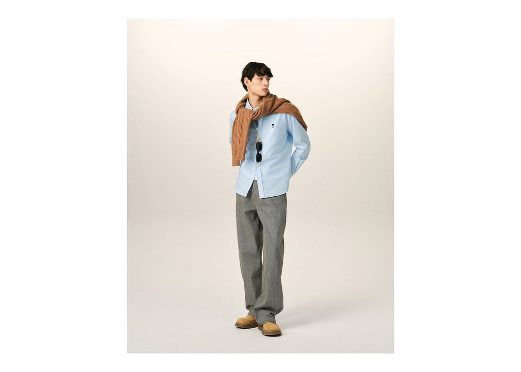 Ami Paris Ami De Coeur Cotton Shirt Sky Blue