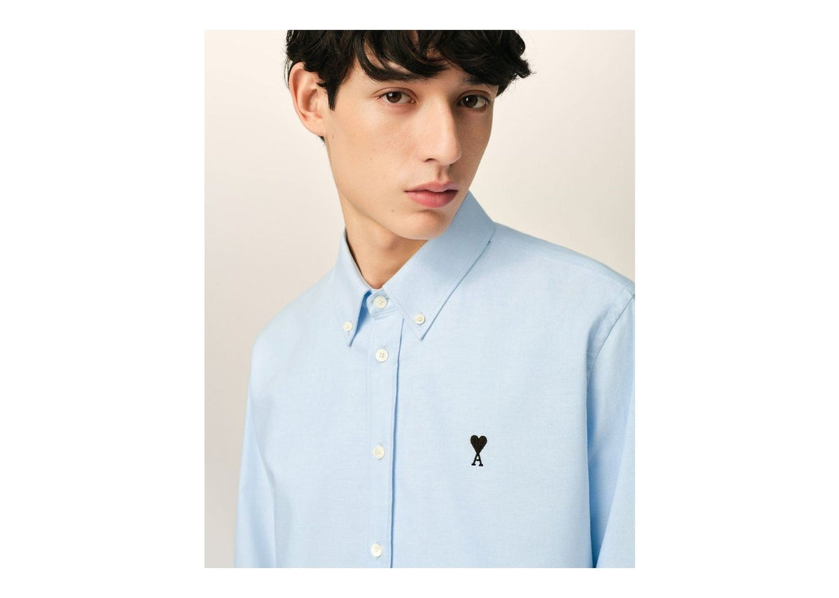 Ami Paris Ami De Coeur Cotton Shirt Sky Blue