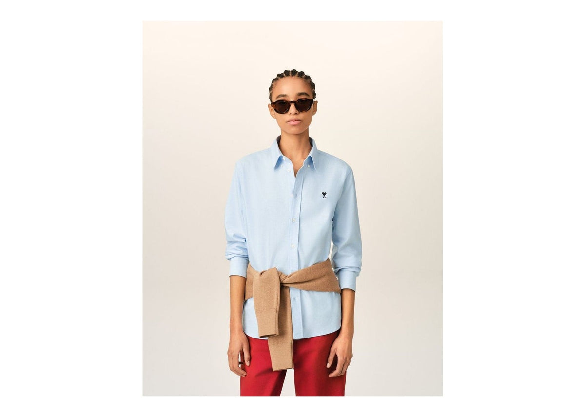Ami Paris Ami De Coeur Cotton Shirt Sky Blue