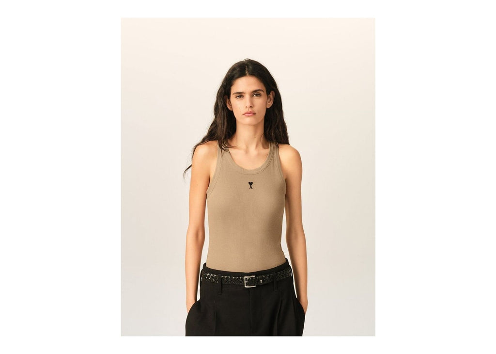 Ami Paris Ami De Coeur Cotton Tank Top Mastic Beige/Black (W)
