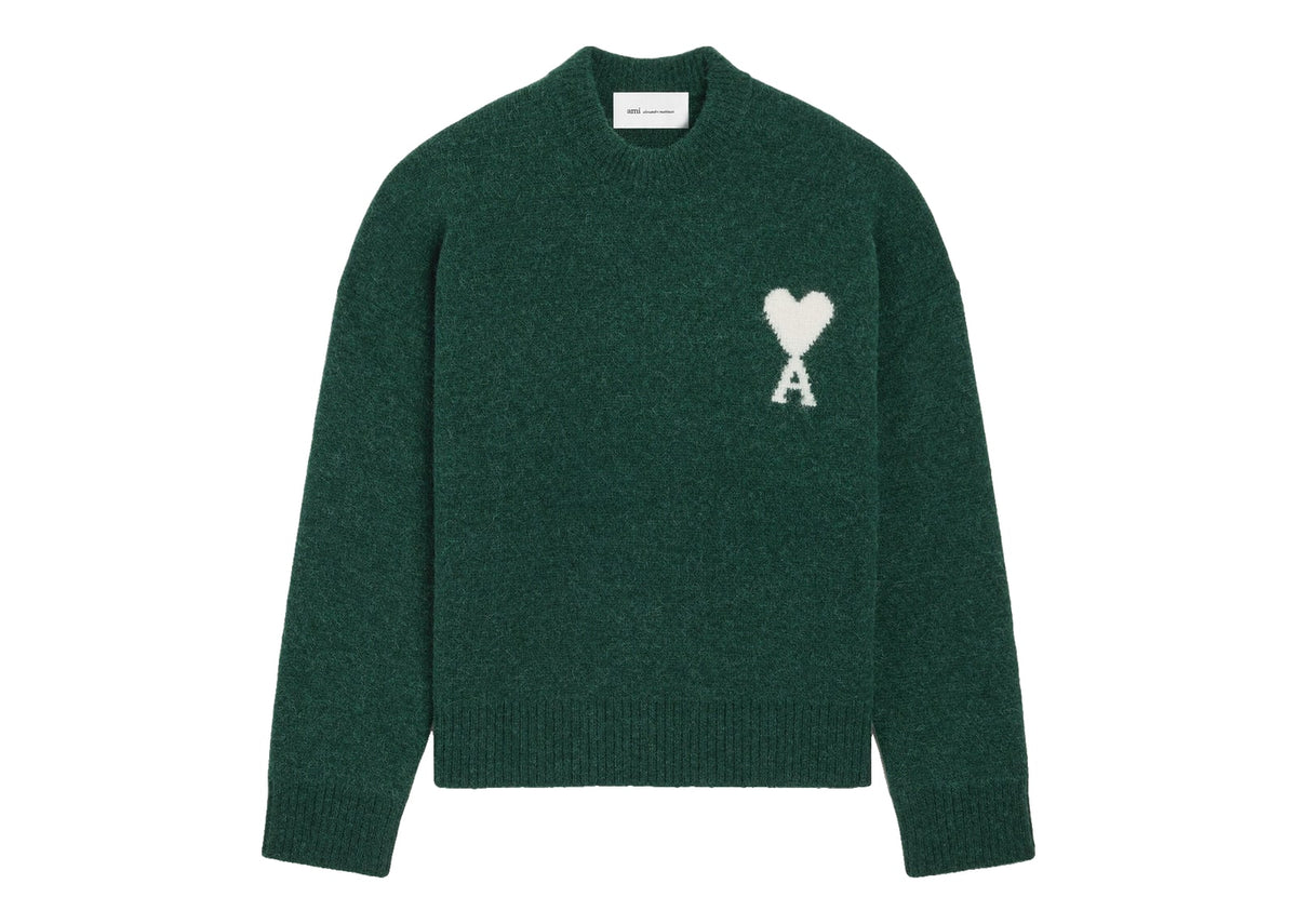 Ami Paris Ami De Coeur Crewneck Alpaca Sweater Bottle Green/Ecru