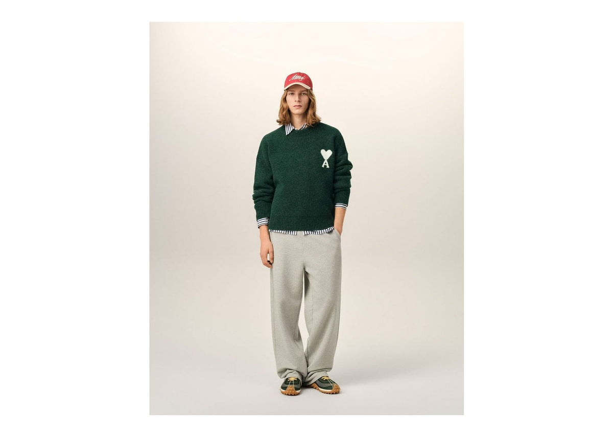 Ami Paris Ami De Coeur Crewneck Alpaca Sweater Bottle Green/Ecru