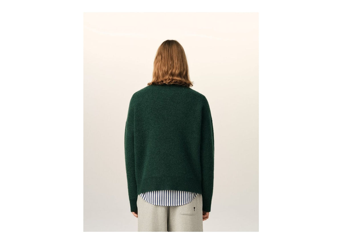 Ami Paris Ami De Coeur Crewneck Alpaca Sweater Bottle Green/Ecru