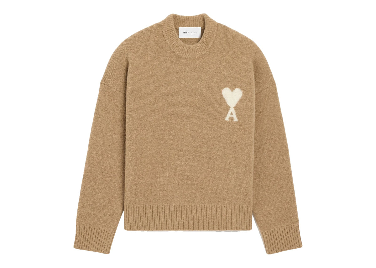 Ami Paris Ami De Coeur Crewneck Alpaca Sweater Mastic Beige/Ecru