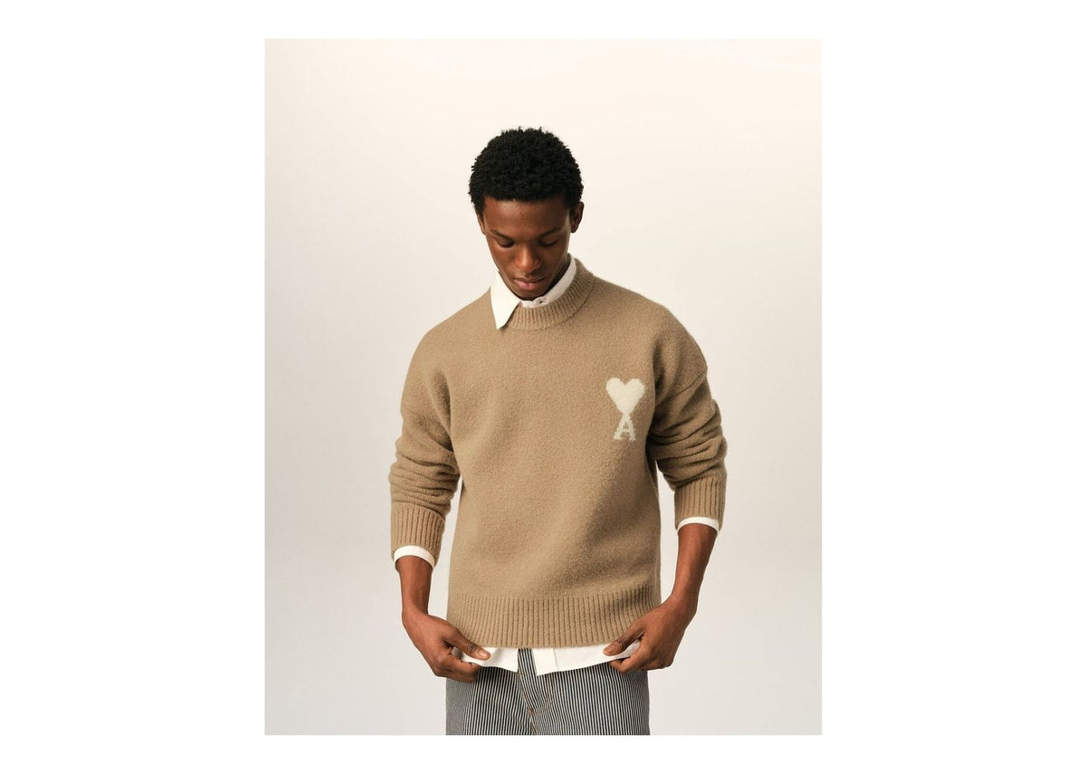 Ami Paris Ami De Coeur Crewneck Alpaca Sweater Mastic Beige/Ecru