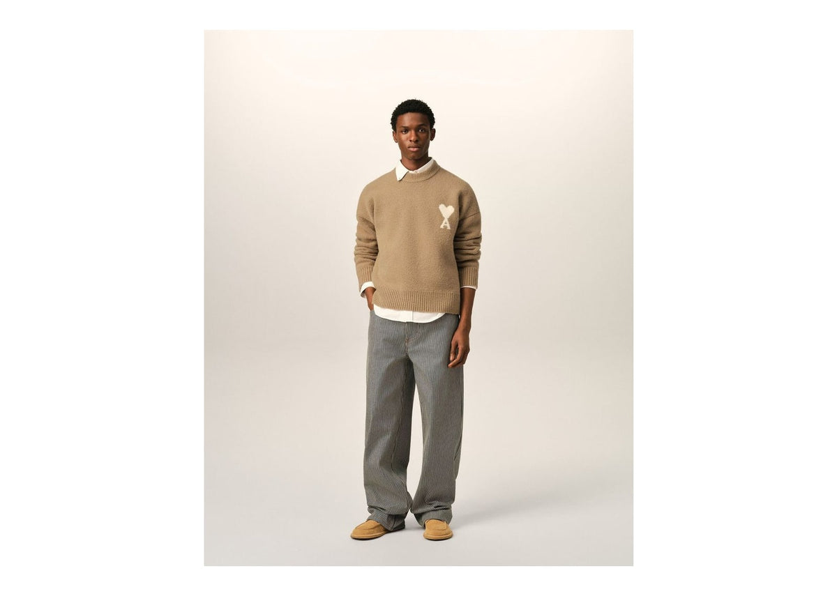 Ami Paris Ami De Coeur Crewneck Alpaca Sweater Mastic Beige/Ecru