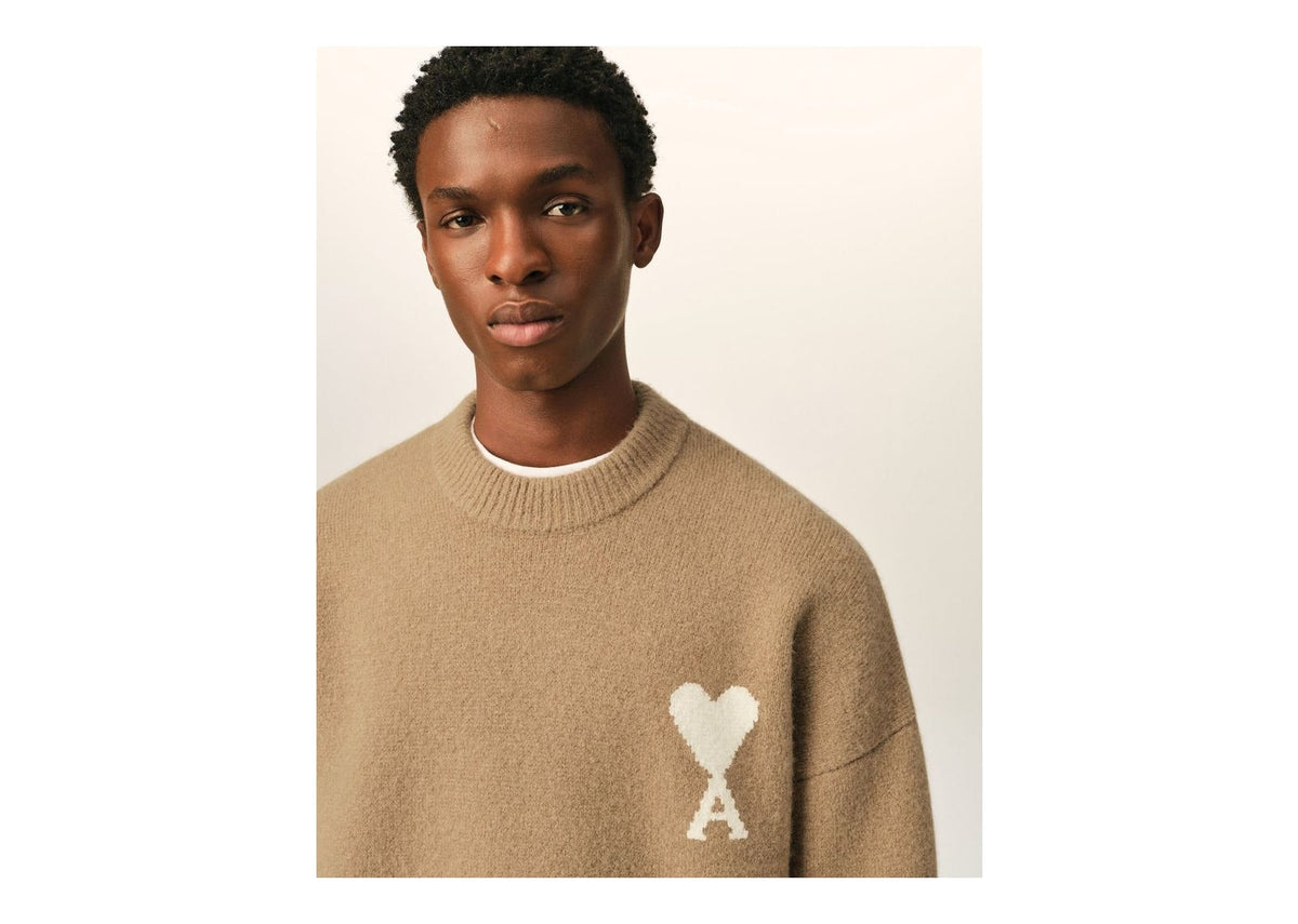 Ami Paris Ami De Coeur Crewneck Alpaca Sweater Mastic Beige/Ecru