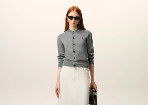 Ami Paris Ami De Coeur Crewneck Cardigan Grey