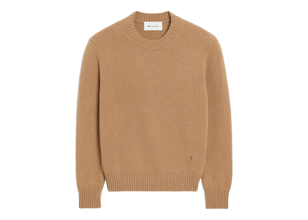 Ami Paris Ami De Coeur Crewneck Cashmere Sweater Camel