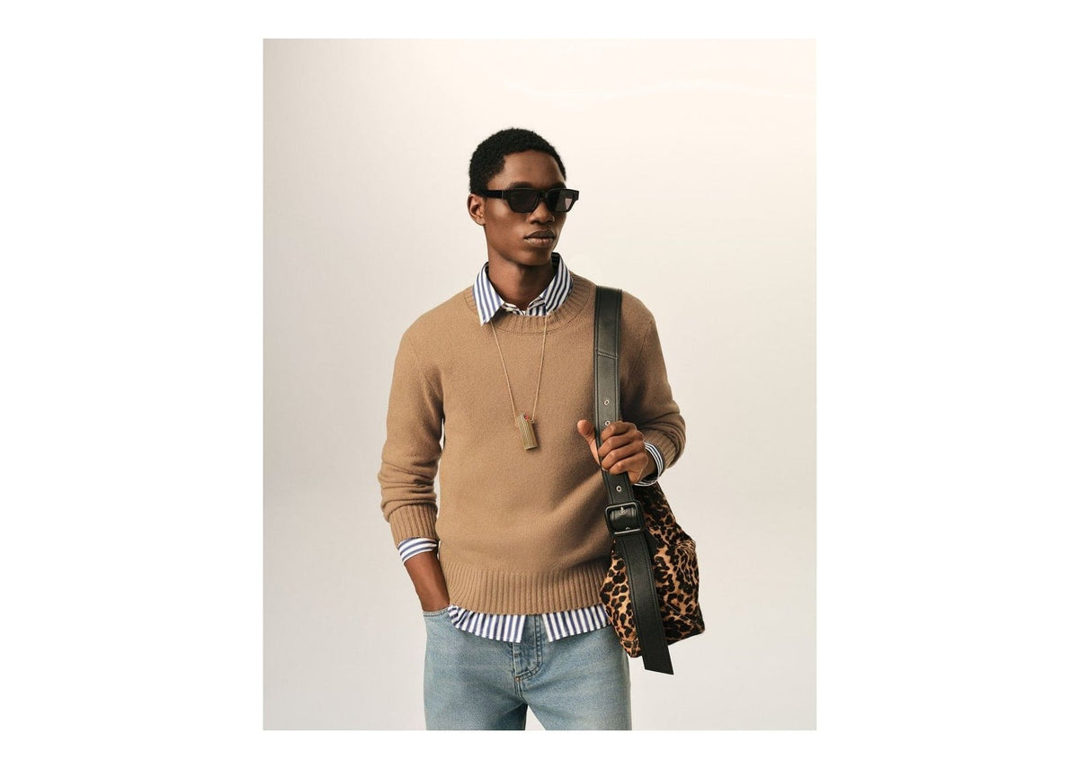 Ami Paris Ami De Coeur Crewneck Cashmere Sweater Camel