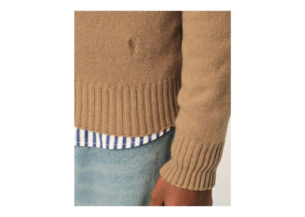 Ami Paris Ami De Coeur Crewneck Cashmere Sweater Camel