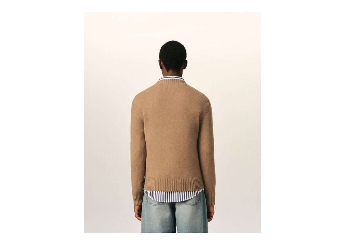 Ami Paris Ami De Coeur Crewneck Cashmere Sweater Camel