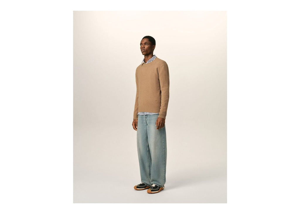Ami Paris Ami De Coeur Crewneck Cashmere Sweater Camel