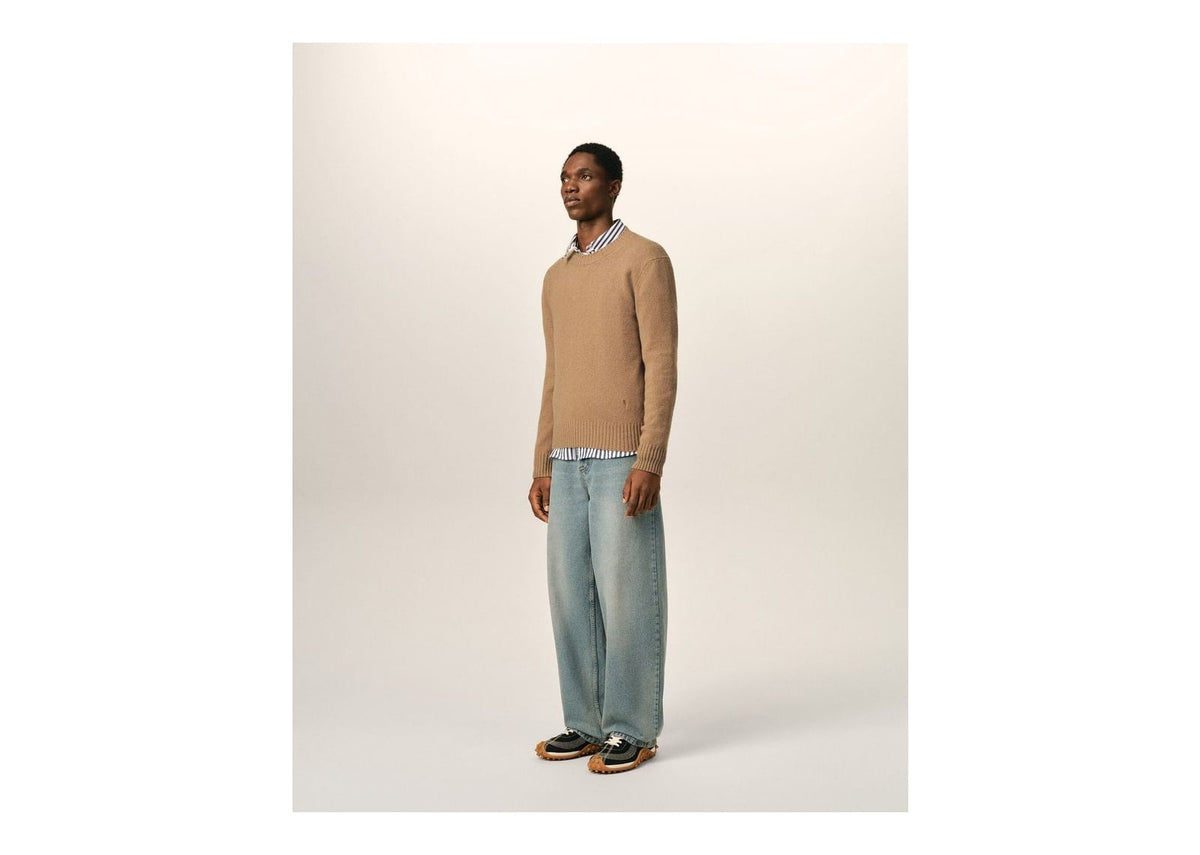 Ami Paris Ami De Coeur Crewneck Cashmere Sweater Camel