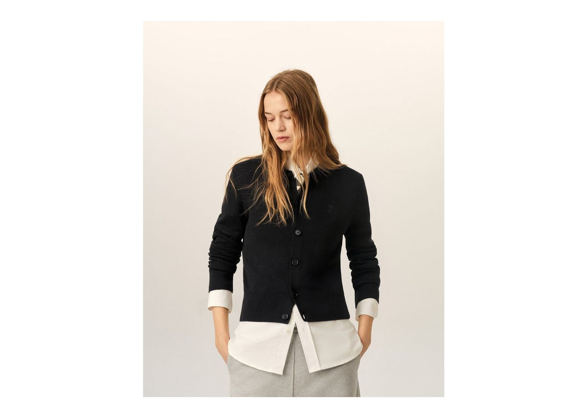Ami Paris Ami De Coeur Crewneck Wool Cardigan Black/Black (W)
