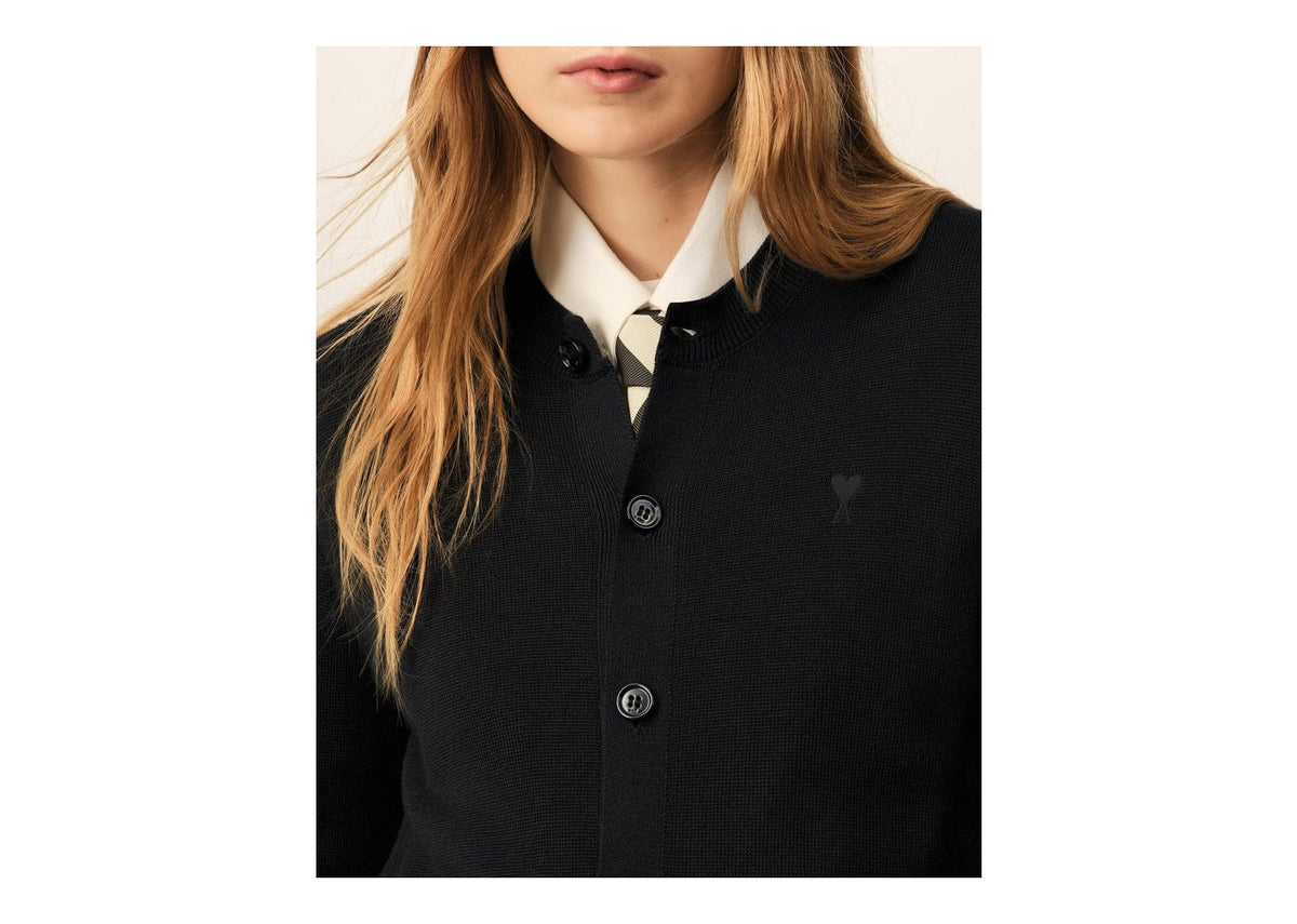 Ami Paris Ami De Coeur Crewneck Wool Cardigan Black/Black (W)