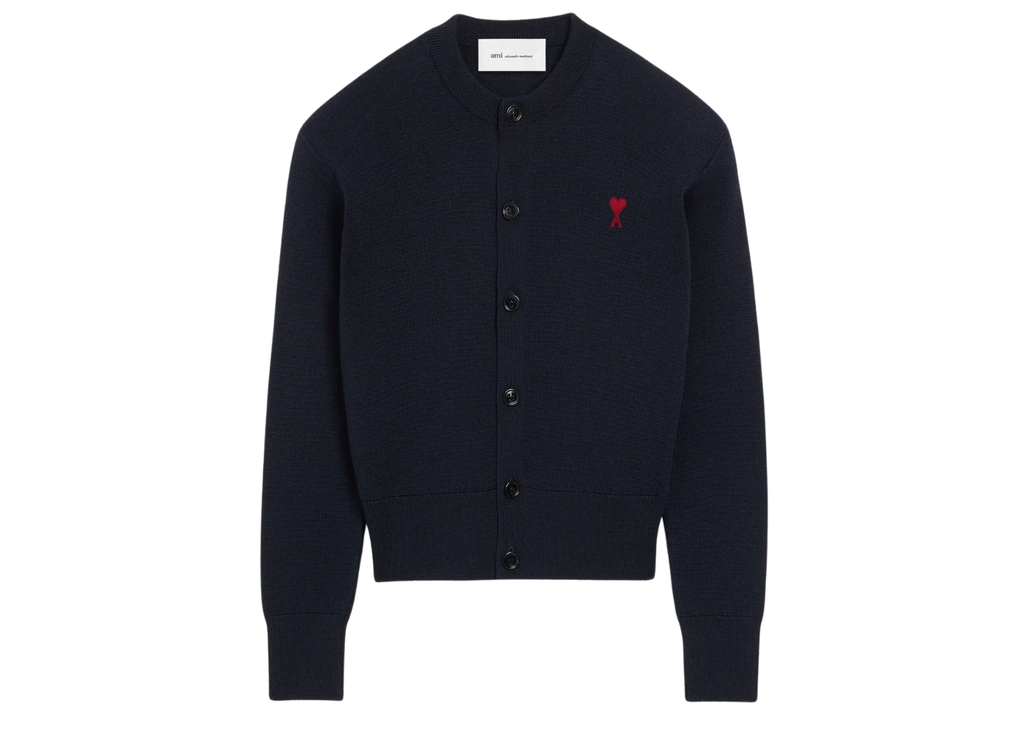 Ami Paris Ami De Coeur Crewneck Wool Cardigan Blue