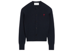 Ami Paris Ami De Coeur Crewneck Wool Cardigan Blue