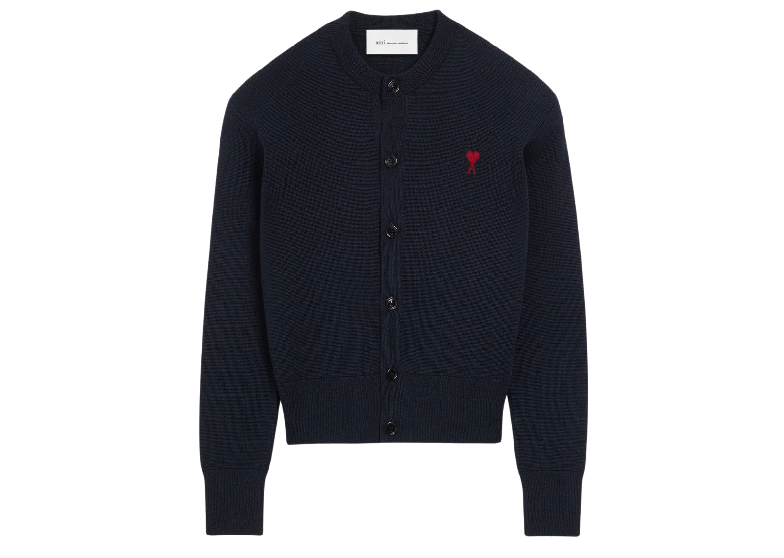 Ami Paris Ami De Coeur Crewneck Wool Cardigan Blue