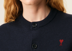 Ami Paris Ami De Coeur Crewneck Wool Cardigan Blue