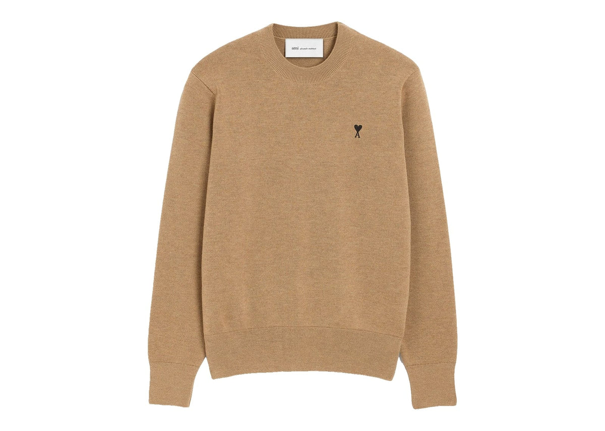 Ami Paris Ami De Coeur Crewneck Wool Sweater Camel Chine/Black