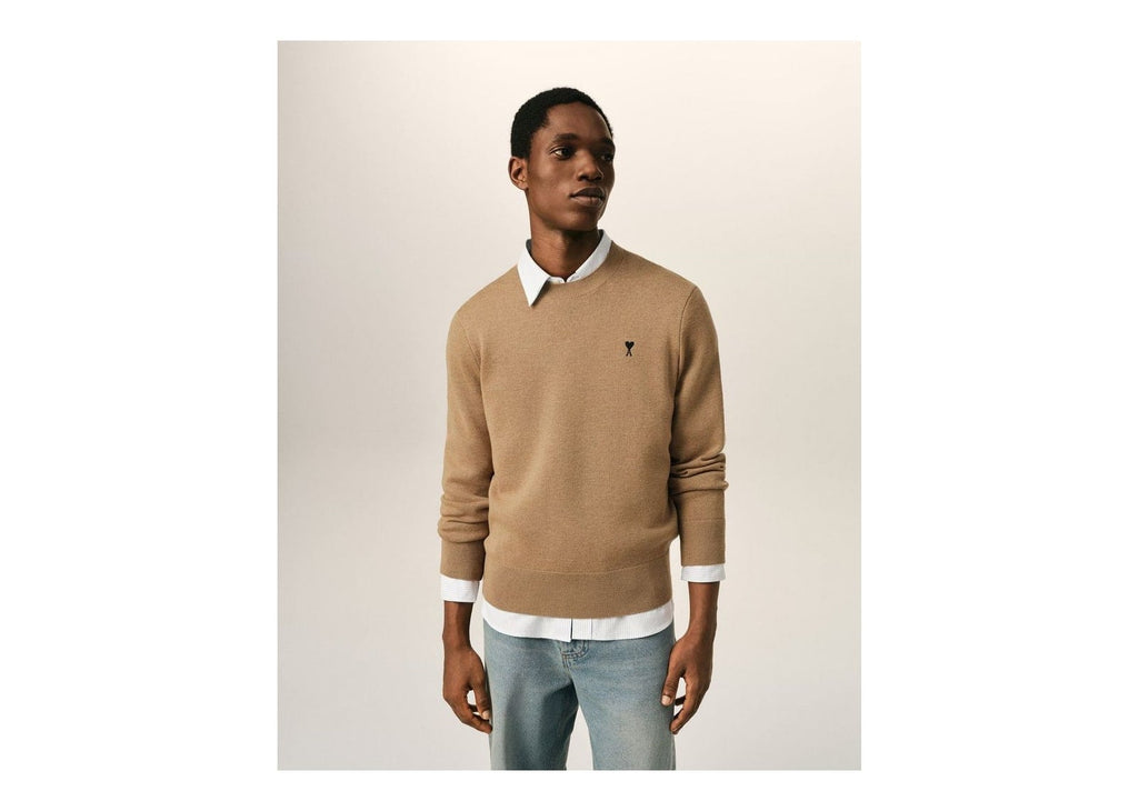 Ami Paris Ami De Coeur Crewneck Wool Sweater Camel Chine/Black