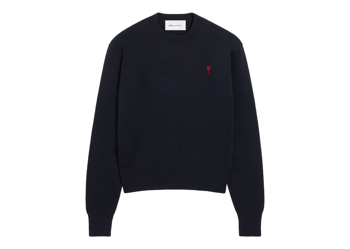 Ami Paris Ami De Coeur Crewneck Wool Sweater Navy/Red
