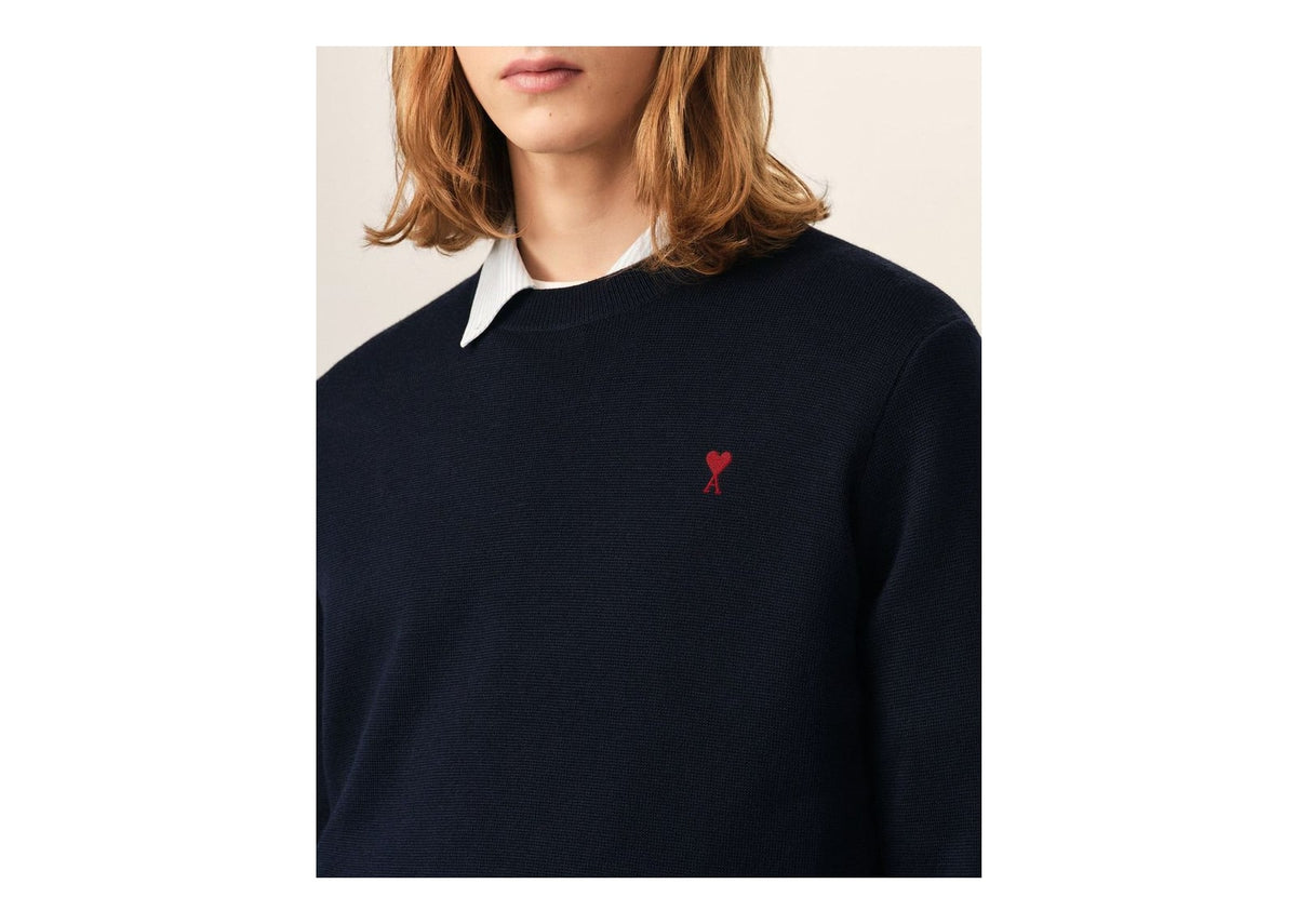 Ami Paris Ami De Coeur Crewneck Wool Sweater Navy/Red