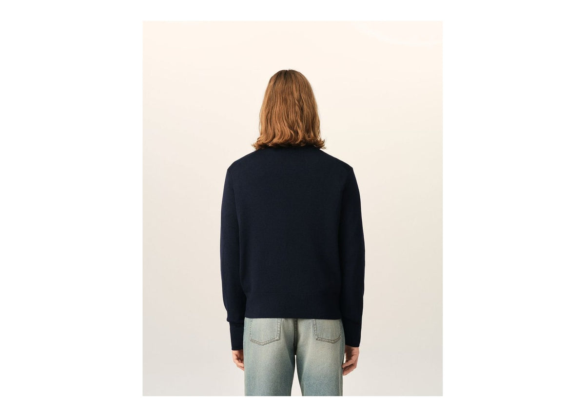 Ami Paris Ami De Coeur Crewneck Wool Sweater Navy/Red
