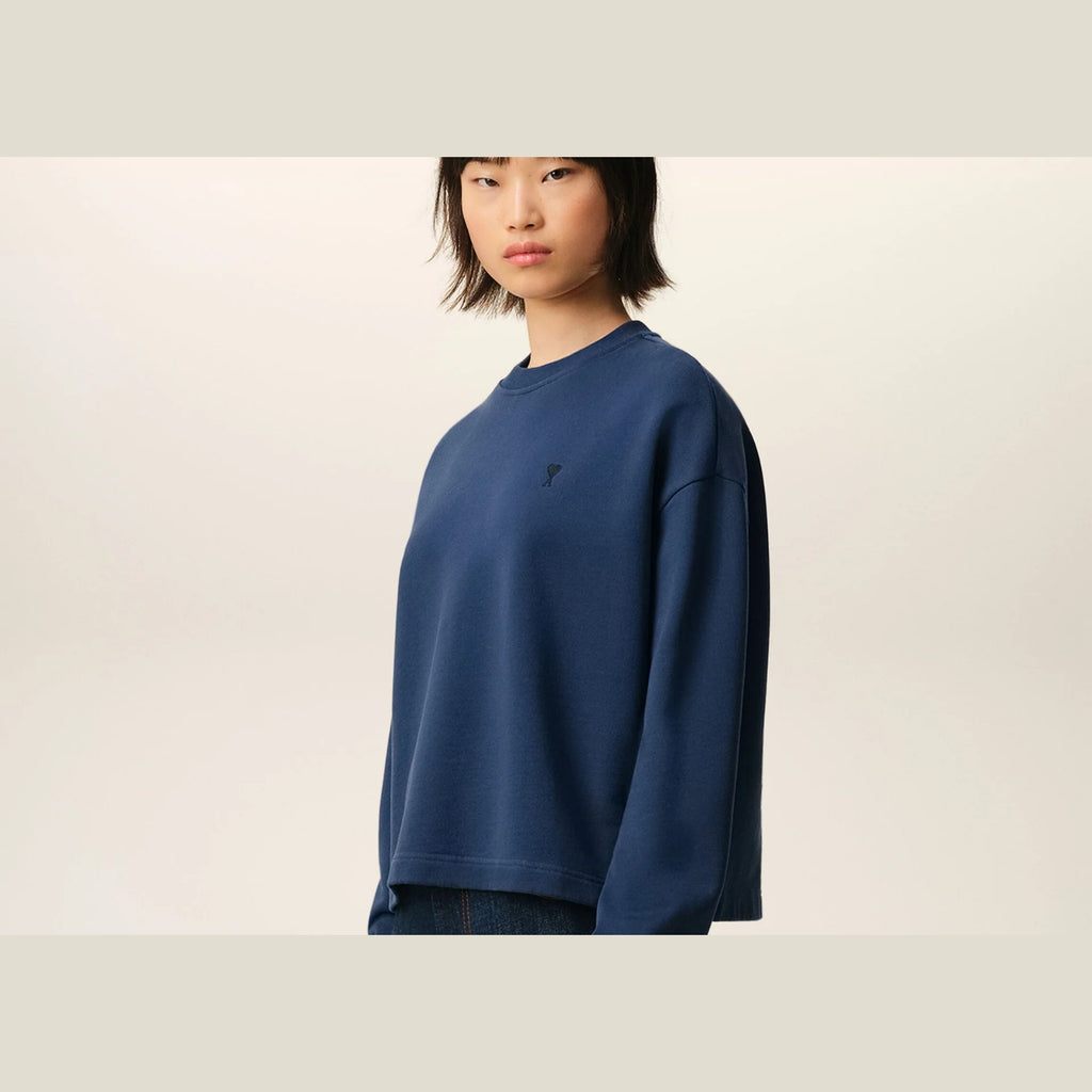 Ami Paris Ami De Coeur Cropped Sweatshirt Blue