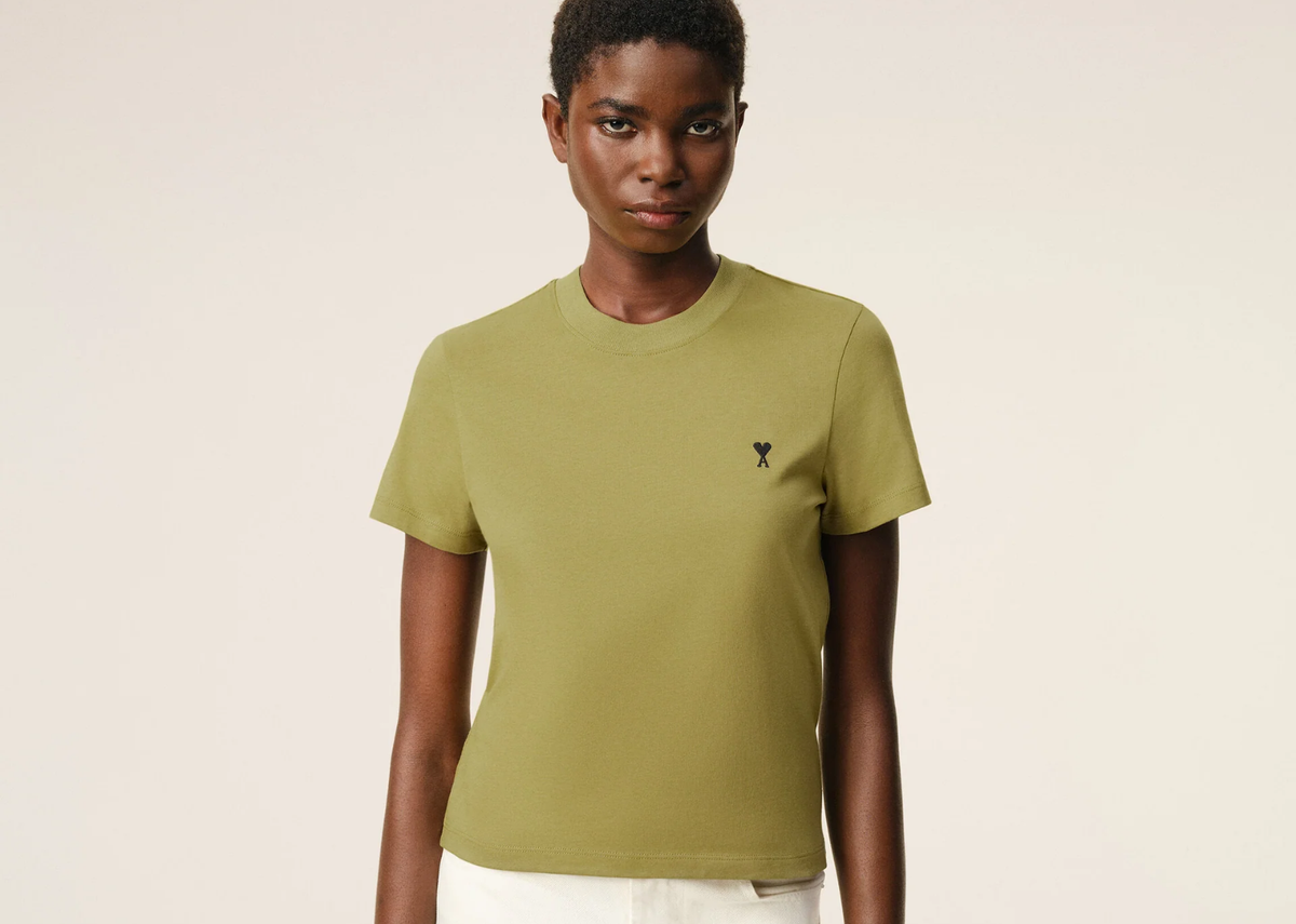 Ami Paris Ami De Coeur Cropped T-Shirt Green
