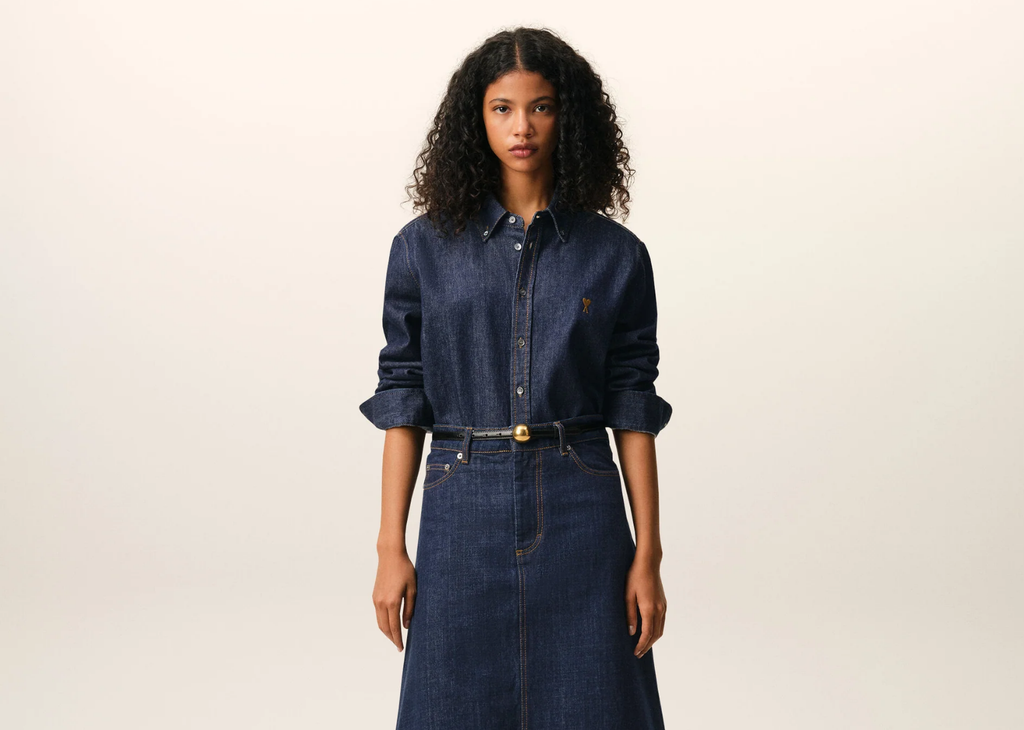 Ami Paris Ami De Coeur Denim Shirt Blue