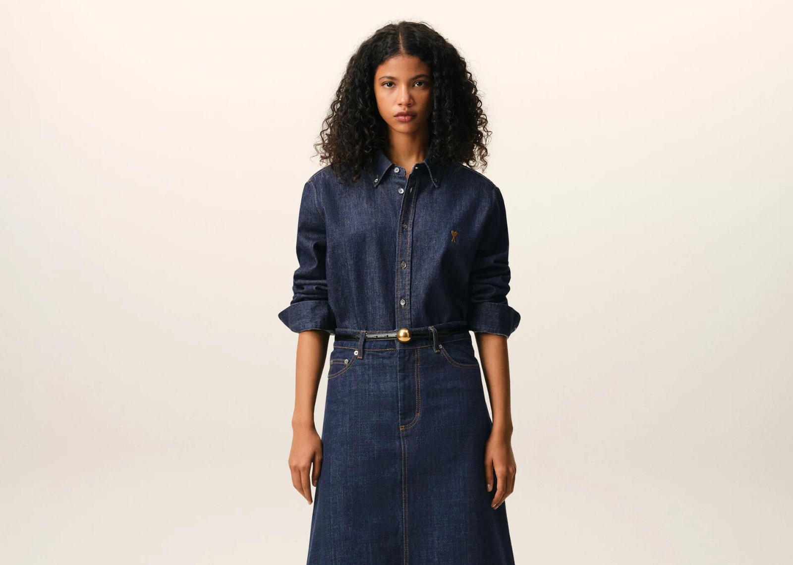 Ami Paris Ami De Coeur Denim Shirt Blue
