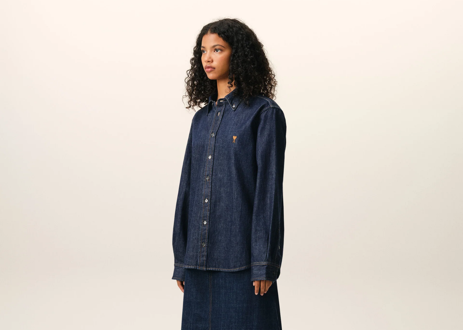 Ami Paris Ami De Coeur Denim Shirt Blue