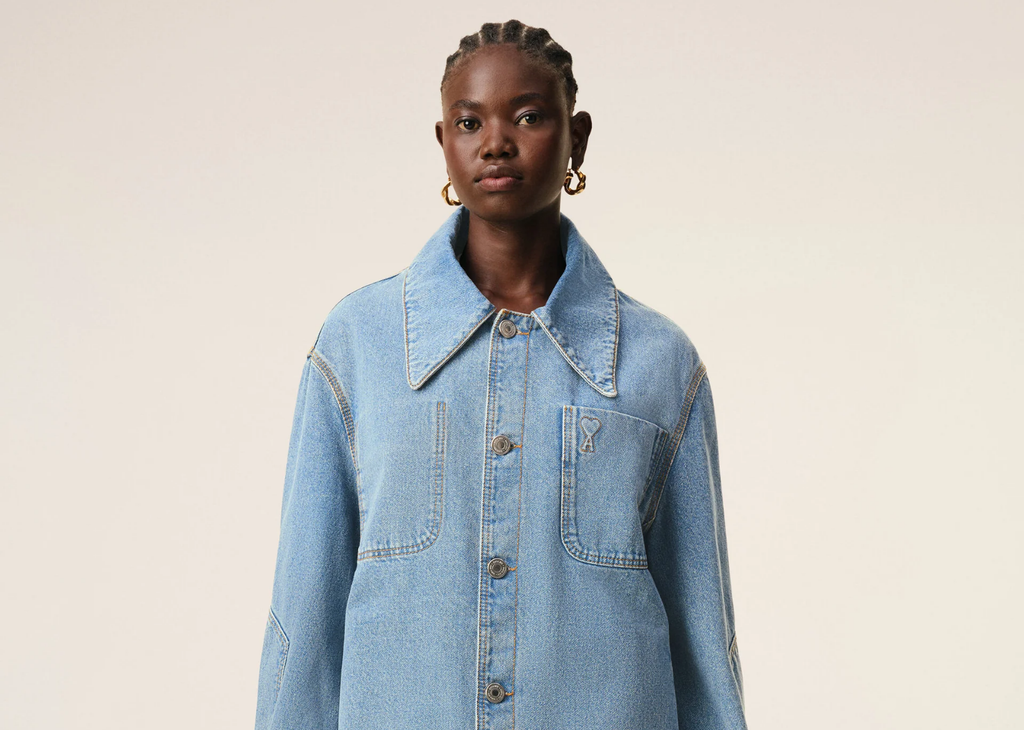 Ami Paris Ami De Coeur Denim Worker Overshirt Blue