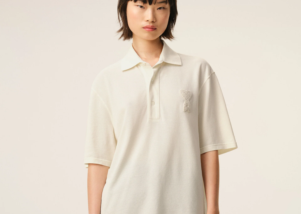 Ami Paris Ami De Coeur Knitted Patch Polo White