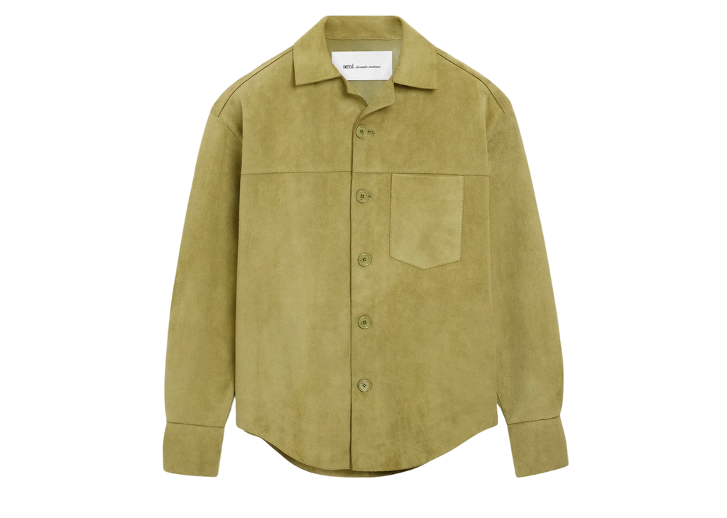 Ami Paris Ami De Coeur Leather Overshirt Green