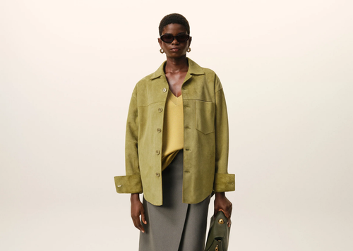 Ami Paris Ami De Coeur Leather Overshirt Green