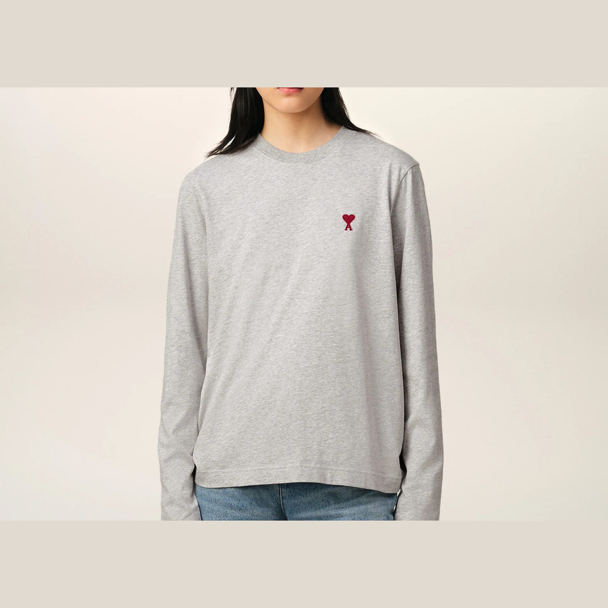 Ami Paris Ami De Coeur Long Sleeve T-Shirt Grey