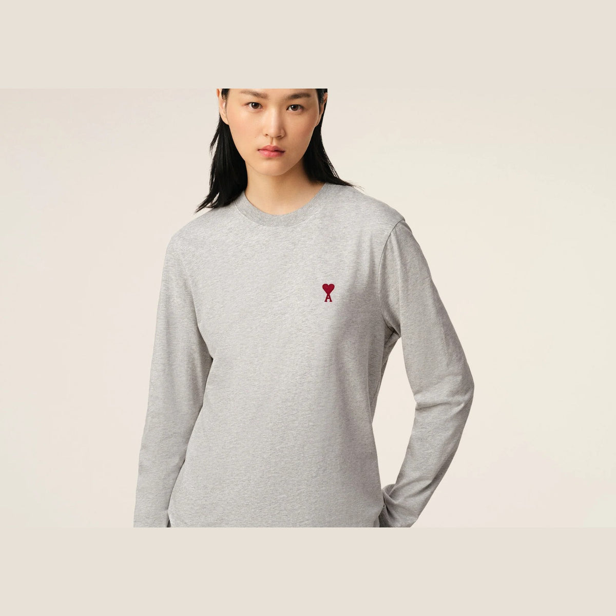 Ami Paris Ami De Coeur Long Sleeve T-Shirt Grey