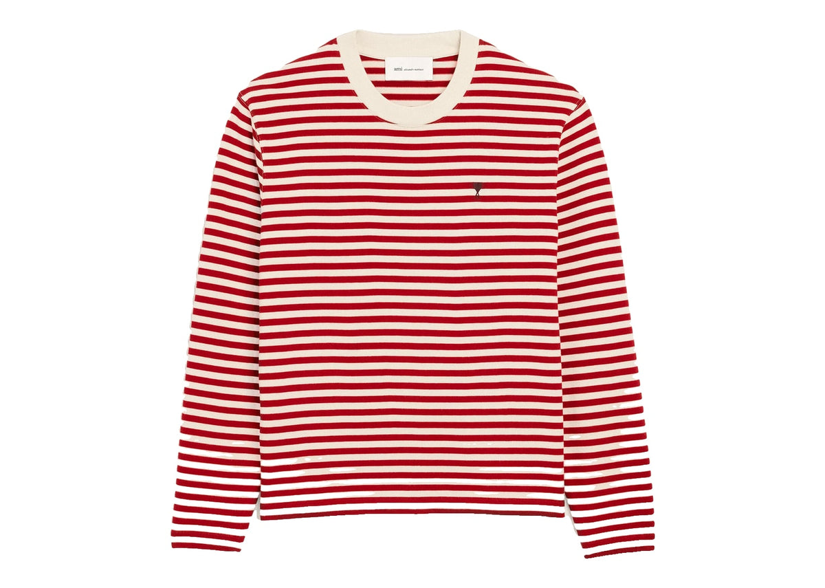Ami Paris Ami De Coeur Mariniere Cotton T-Shirt Ruby Red/Ivory